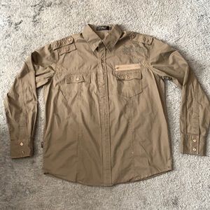 PAVI Italy men’s large Shirt 2 front pockets brown button long sleeves